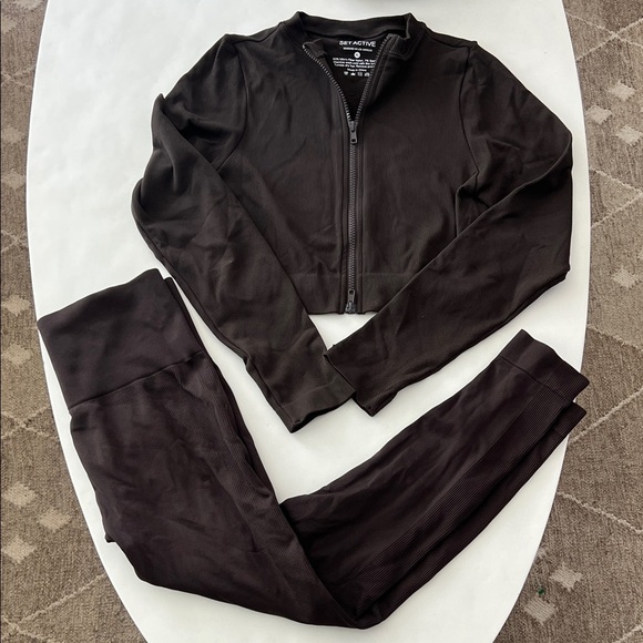SET Active Pants - SET ACTIVE 2 Piece Set - Sculptflex Zip Jacket & Leggings Espresso Brown L/XL